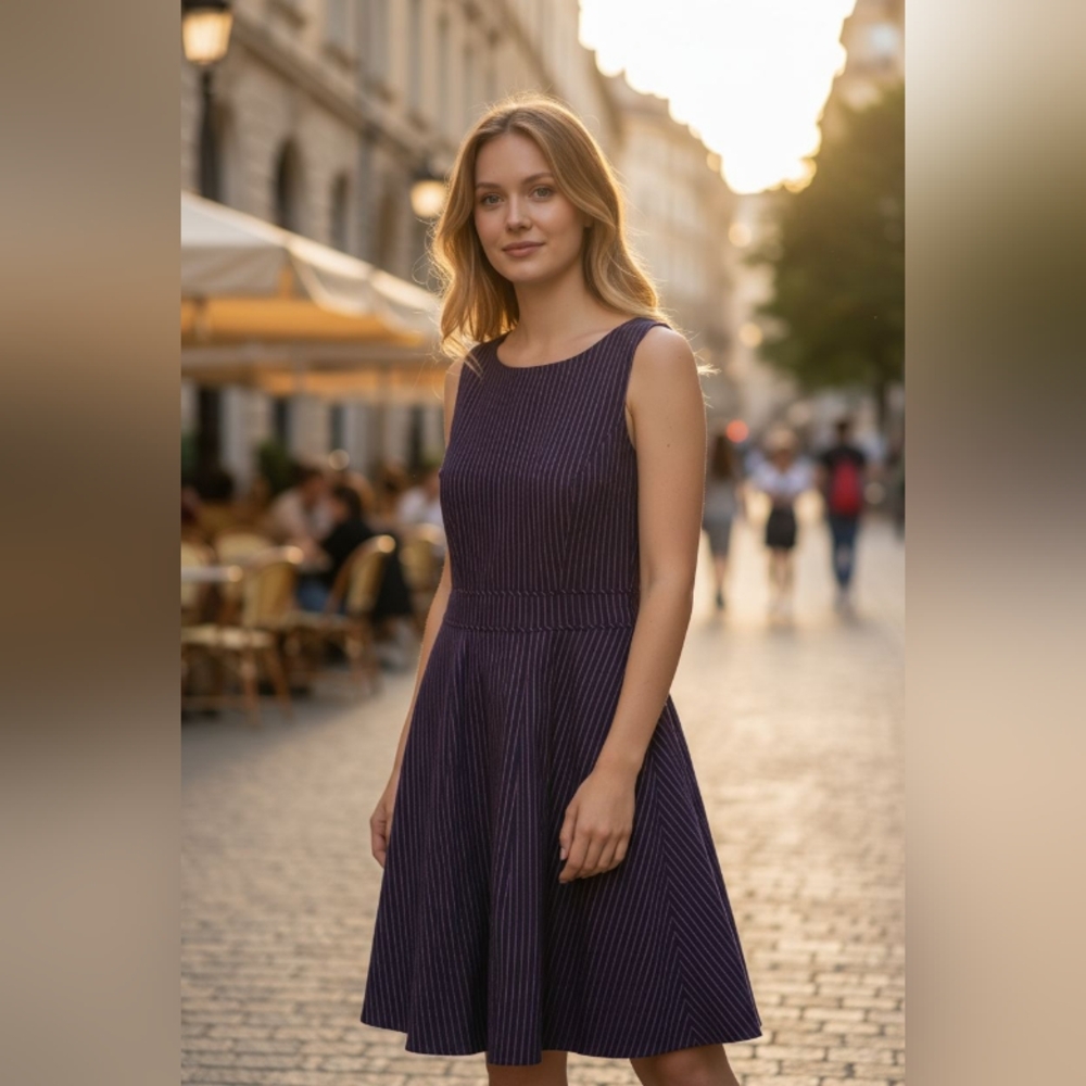 LARK&WOLFF Elegant Purple Sleeveless Dress SIZE 0. PURPLE/BLUE LINES